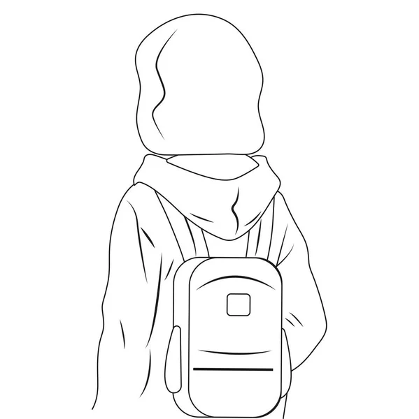 背着背包的女学生向远方望去 对儿童的保护 — 图库矢量图片