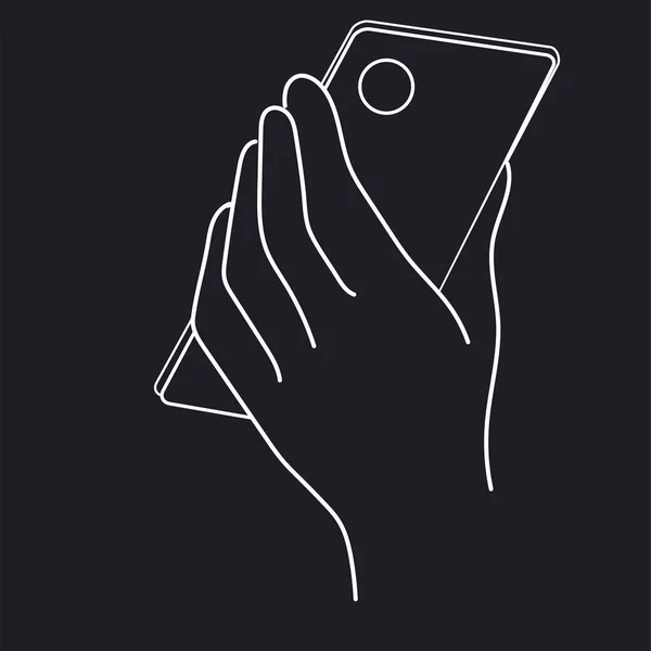 Téléphone Portable Dans Main Homme Une Femme Ligne Dessin Main — Image vectorielle