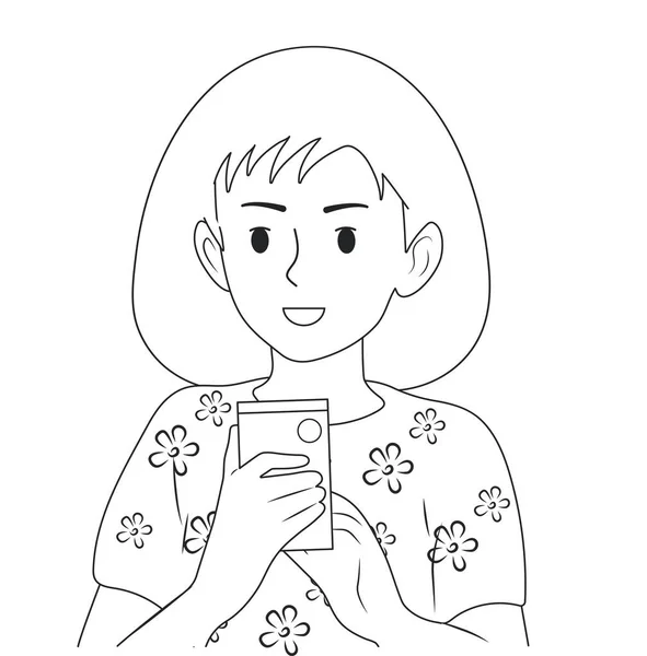 Fille Noire Blanche Tenant Téléphone Appel Message Dans Ses Mains — Image vectorielle