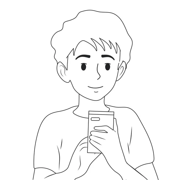 Black White Boy Holding Phone Call Message His Hands Vector — Stockový vektor