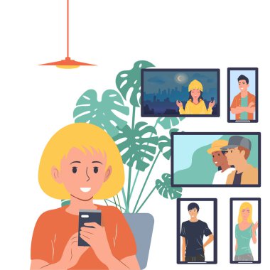 Online video conference concept.Internet communication. People communicate using phone and laptop.