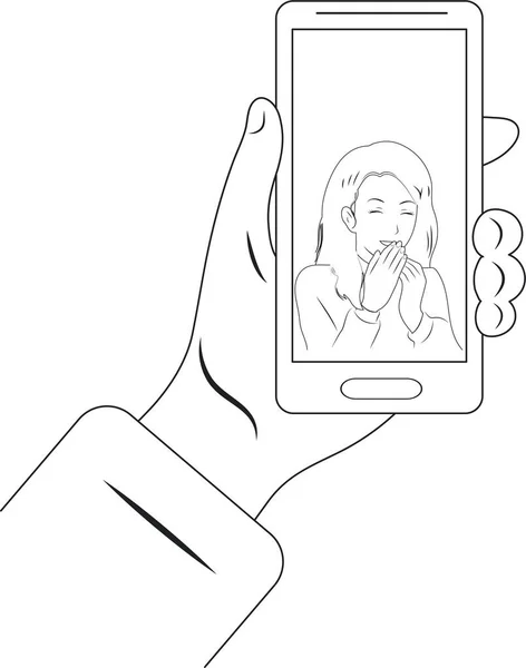 Online Work Friendship Girl Communication Phone Black White — Image vectorielle