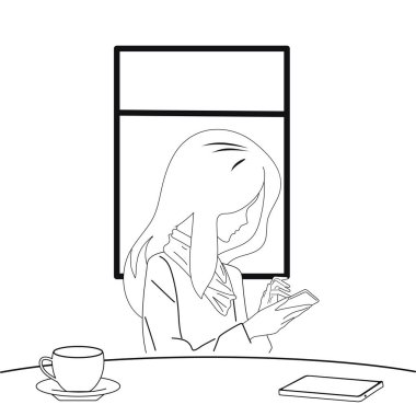 Çalışmak ya da çalışmak için siyah beyaz ofis alanı. İnsanlar çalışır ya da ders çalışır. Vektör