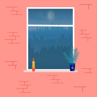 New Year or Christmas. House or apartment decorated with a Christmas tree.Vector illustration.