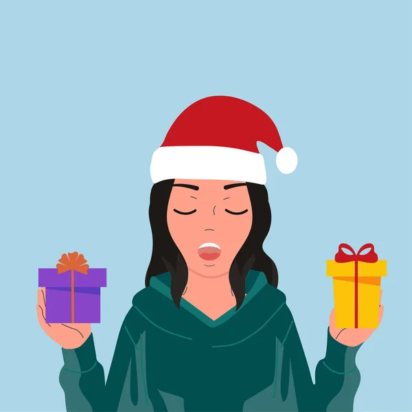 Woman Christmas Happiness Christmas Tree Gifts Vector — Image vectorielle