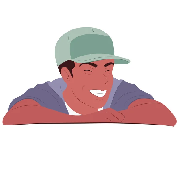 Laughing Man Cap White Background Avatar Color Flat Vector — 图库矢量图片
