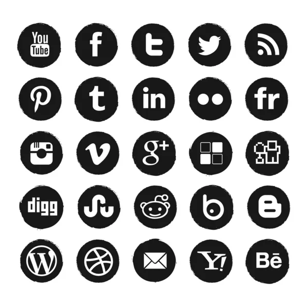 Grunge social media iconen — Stockvector