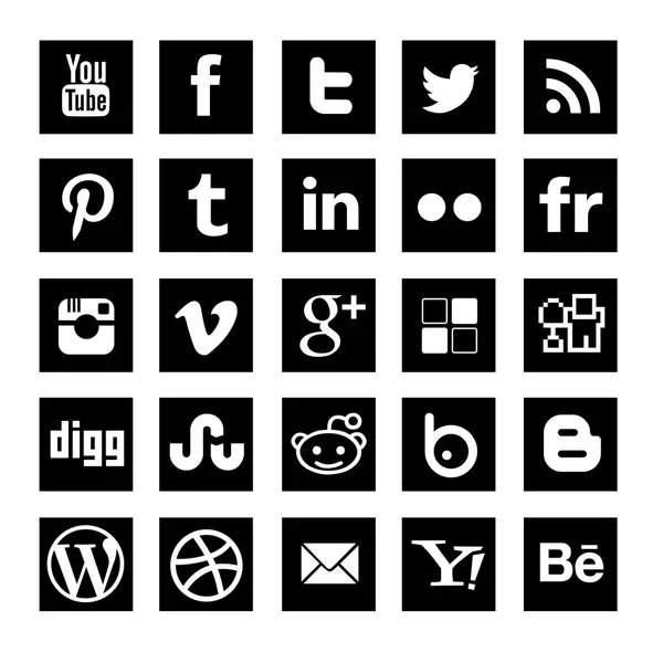 25 schwarze einfache Social-Media-Symbole gesetzt — Stockvektor