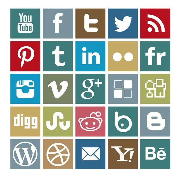 Conjunto de 25 iconos de color de redes sociales — Vector de stock