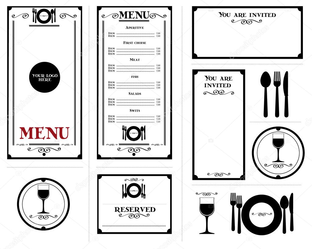 Restaurant menu simple stacionery elements