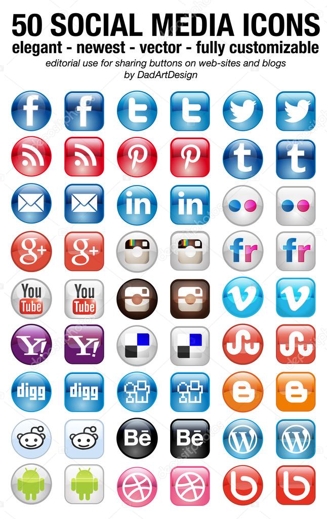 50 Icon set of Social Media share buttons