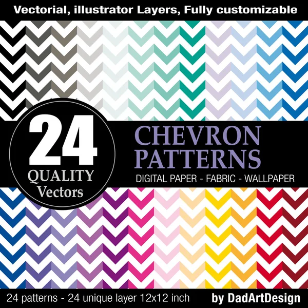 24 chevron mönster, vektor utskrivbara utskrivbara digitala papper — Stock vektor