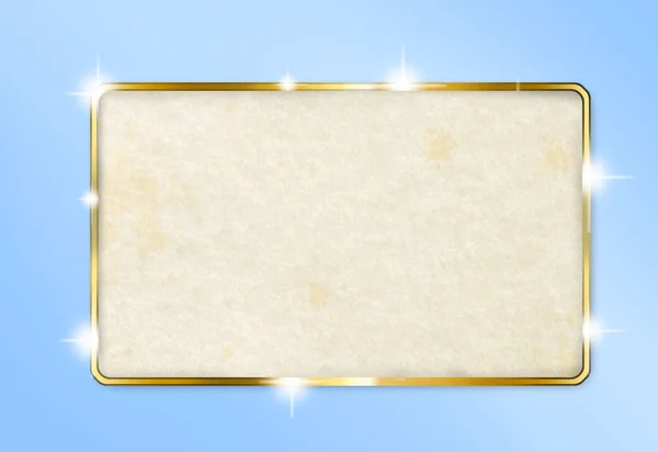 Papieren label met gouden rand op een hemelsblauwe achtergrond — Stockfoto