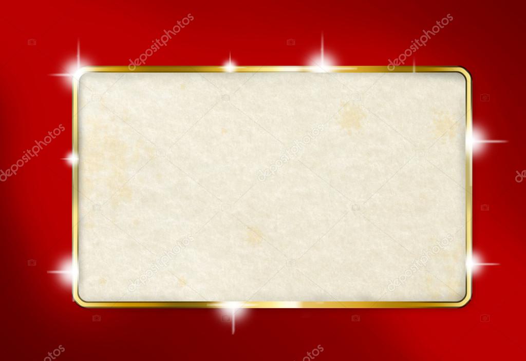 Paper frame with gold border on red background