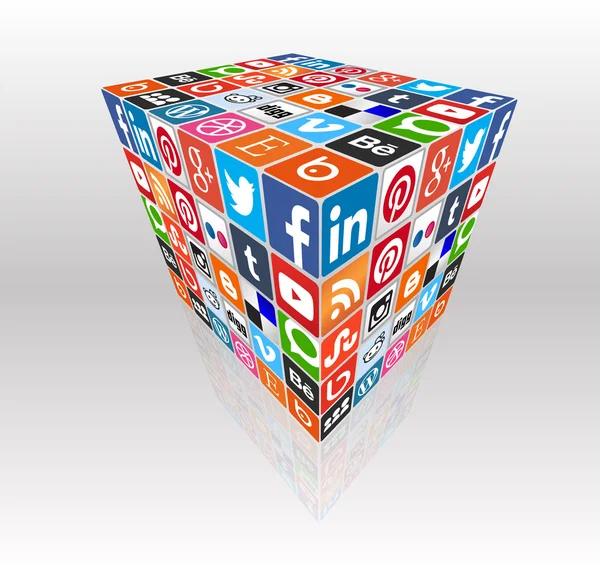 Sociala medier koncept kub — Stock vektor