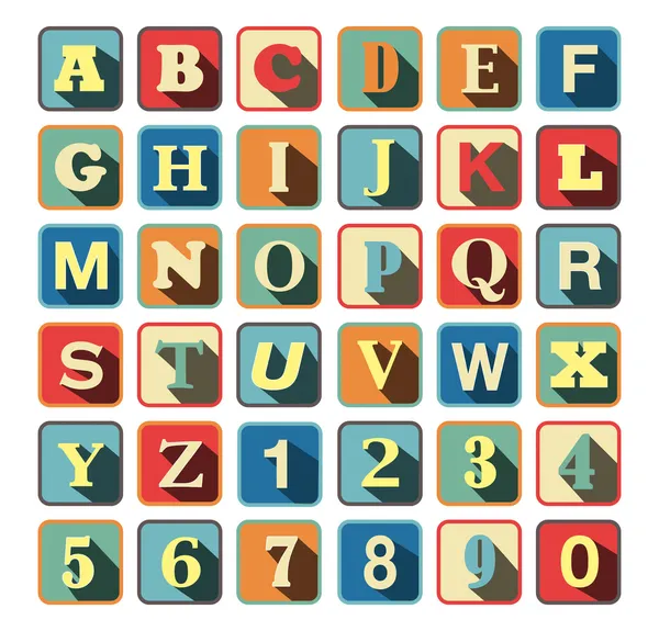 Μπλοκ ρετρό αλφάβητο με τα χρώματα και τα γράμματα — Διανυσματικό Αρχείο