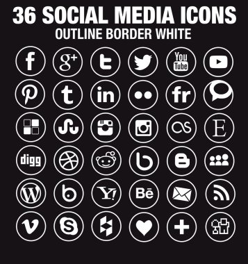 36 Social media icons - new version - circle white outline borders