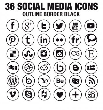siyah anahat sınırları 36 Sosyal Medya Icons - yeni versiyon - çember
