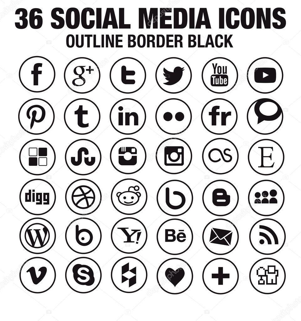 Social media icons, round, outline