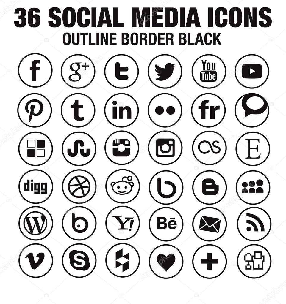 SImple social media icons Hight quality vectors fully customizable for blogs, websites, webdesign- new version - circle black whith outline border