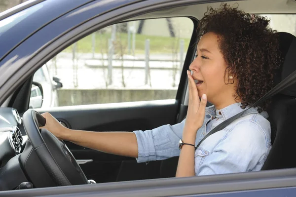 Wheel Young woman asleep-tiredness — Stock Photo, Image