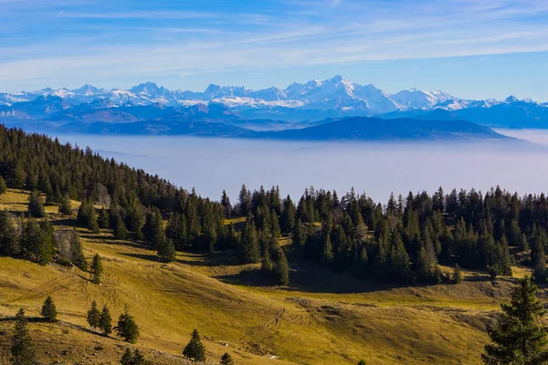 No Sentes de la Dole de La Rippe, montanhas Jura, Suíça, no outono — Fotografia de Stock