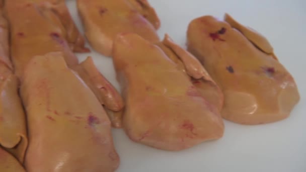 Фуа Гра печень перекормленной утки, пищевая промышленность, Франция, Европа — стоковое видео