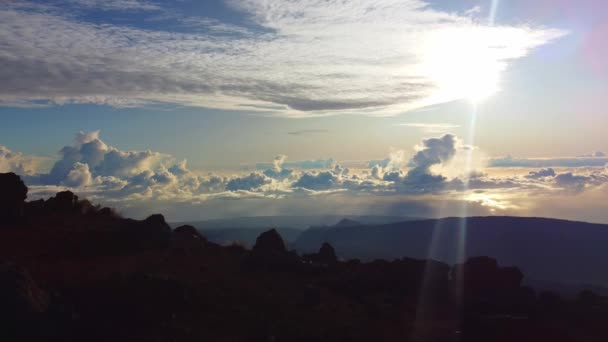 Panorama Der Berge Der Insel Réunion Bei Sonnenaufgang Vom Piton — Stockvideo