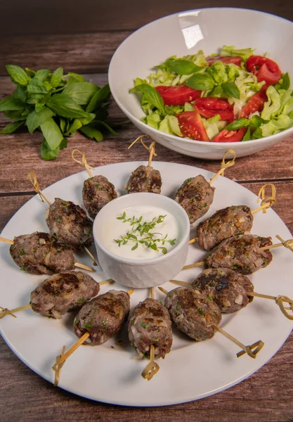 Traditional Homemade Kefta Kebab Meat Halal Concept Arabic Liban Food — стокове фото