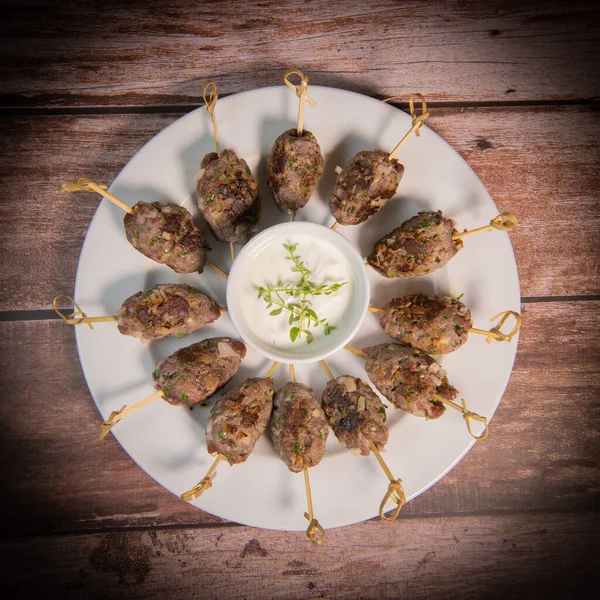 Traditional Homemade Kefta Kebab Meat Halal Concept Arabic Liban Food — стокове фото