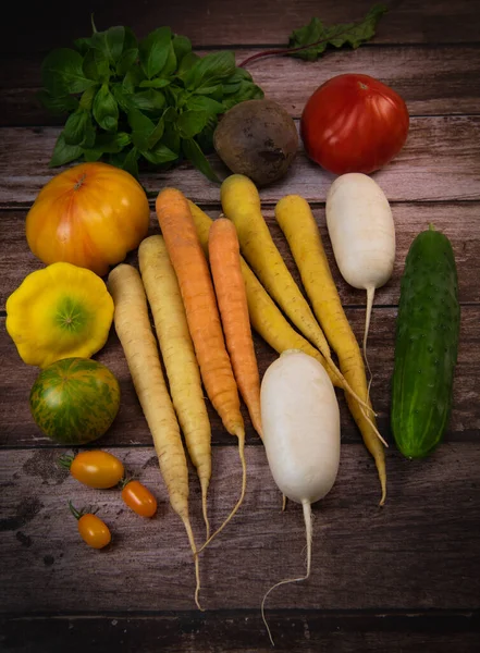 Fresh Vegetables Summer Wooden Background High Quality Photo — Foto Stock