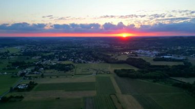 Aerial view of the agricultural countryside at sunset in Gironde, France, High quality 4k footage