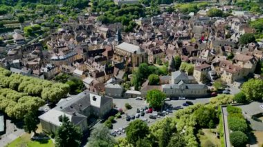 Aerial view of Sarlat la caneda town, in Perigord, Dordogne, France, High quality video