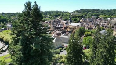 Aerial view of Sarlat la caneda town, in Perigord, Dordogne, France, High quality video