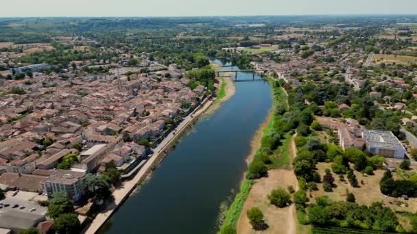 Aerial View Sainte Foy Grande Dordogne River Gironde France High — Vídeo de stock