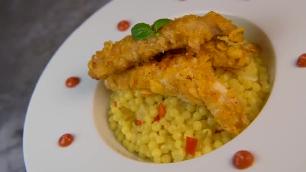 Recipe Chicken Tenders Corn Flakes Italian Piombo Pasta Risotto Peppers — ストック動画