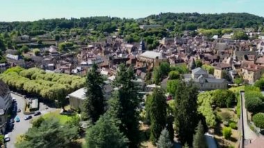 Aerial view of Sarlat la caneda town, in Perigord, Dordogne, France, High quality video