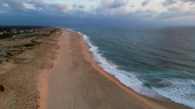 Aerial view of Seignosse Ocean beach, Landes in Nouvelle Aquitaine, France, High quality 4k footage