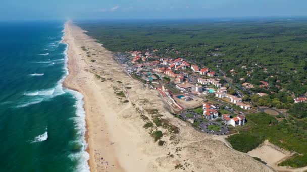 Aerial View Seignosse Ocean Beach Landes Nouvelle Aquitaine France High — Vídeo de Stock