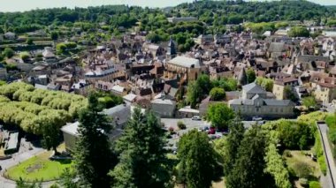 Aerial view of Sarlat la caneda town, in Perigord, Dordogne, France, High quality video