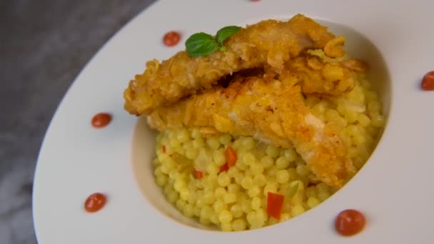 Recipe Chicken Tenders Corn Flakes Italian Piombo Pasta Risotto Peppers — Stock Video