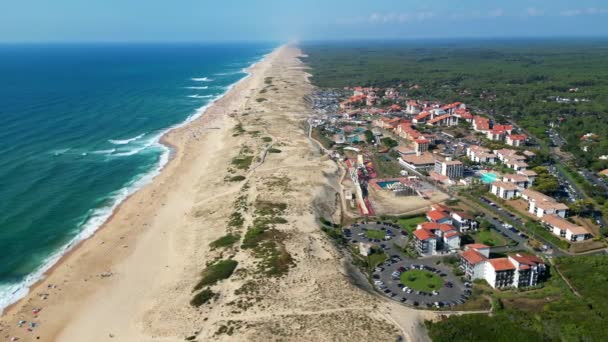 Αεροφωτογραφία Της Παραλίας Seignosse Ocean Landes Nouvelle Aquitaine Γαλλία Υψηλής — Αρχείο Βίντεο