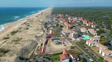 Aerial view of Seignosse Ocean beach, Landes in Nouvelle Aquitaine, France, High quality 4k footage