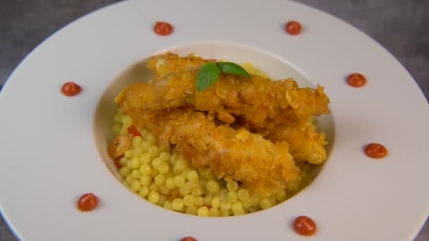 Recipe Chicken Tenders Corn Flakes Italian Piombo Pasta Risotto Peppers — ストック動画