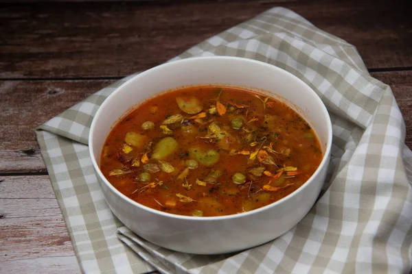 Automn Sopa Com Feijão Ervilha Tigela Branca Foto Alta Qualidade — Fotografia de Stock