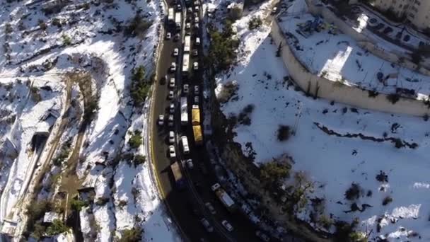 Jerusalem vägar i snönδρόμους της Ιερουσαλήμ, στο χιόνι — Stockvideo