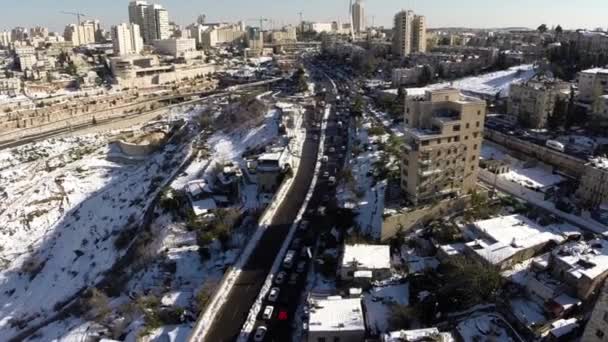 耶路撒冷道路在雪中 — 图库视频影像