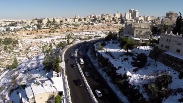 Estradas de Jerusalém na neve — Vídeo de Stock
