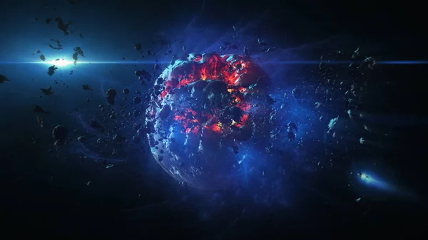 Meteor göktaşlarının çarpması sonucu yok edilen yıldızın asteroit ve güneş ışınlarıyla yok edilen boş gezegen.