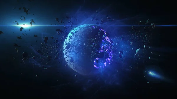 Meteor göktaşlarının çarpması sonucu yok edilen yıldızın asteroit ve güneş ışınlarıyla yok edilen boş gezegen.
